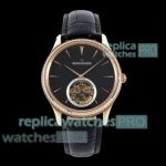 RMS Luxury Jaeger-LeCoultre Master Ultra-Thin Black Face Diamond Replica Tourbillon Watch 